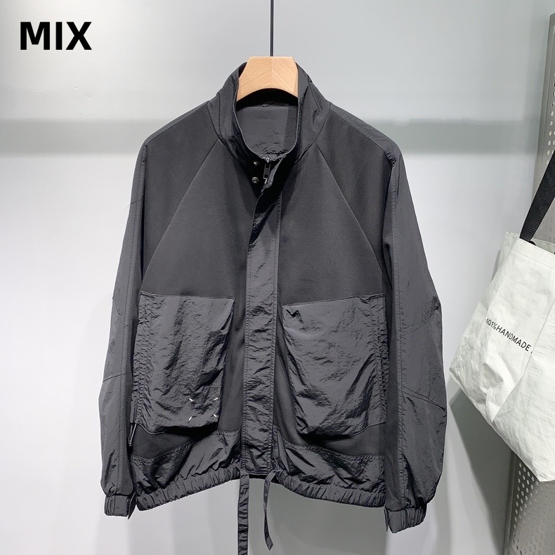 （断码捡漏）春季拼接立领外套男士潮流宽松休闲夹克