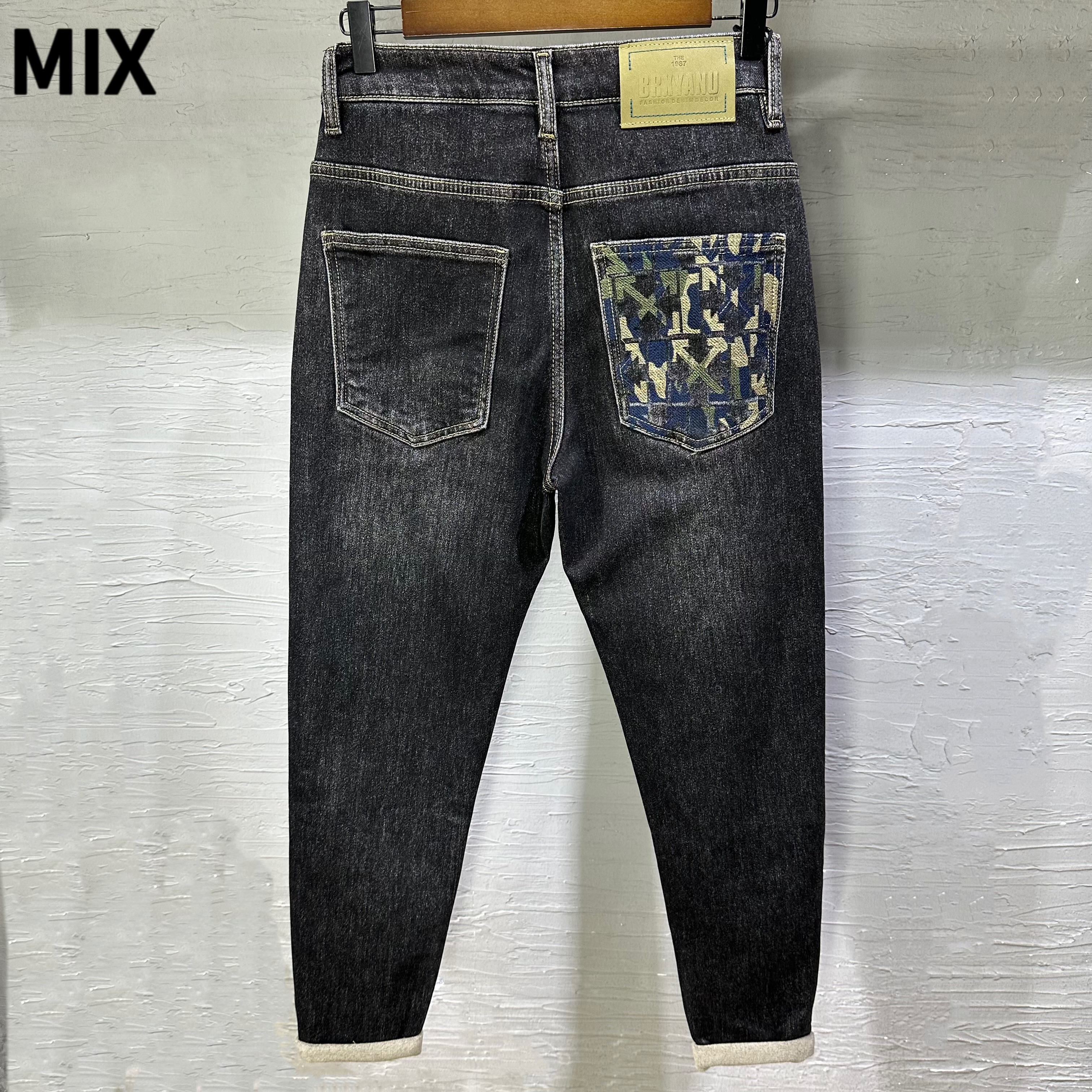 （断码清）口袋刺绣牛仔裤冬季加绒加厚长裤（小脚修身）6397