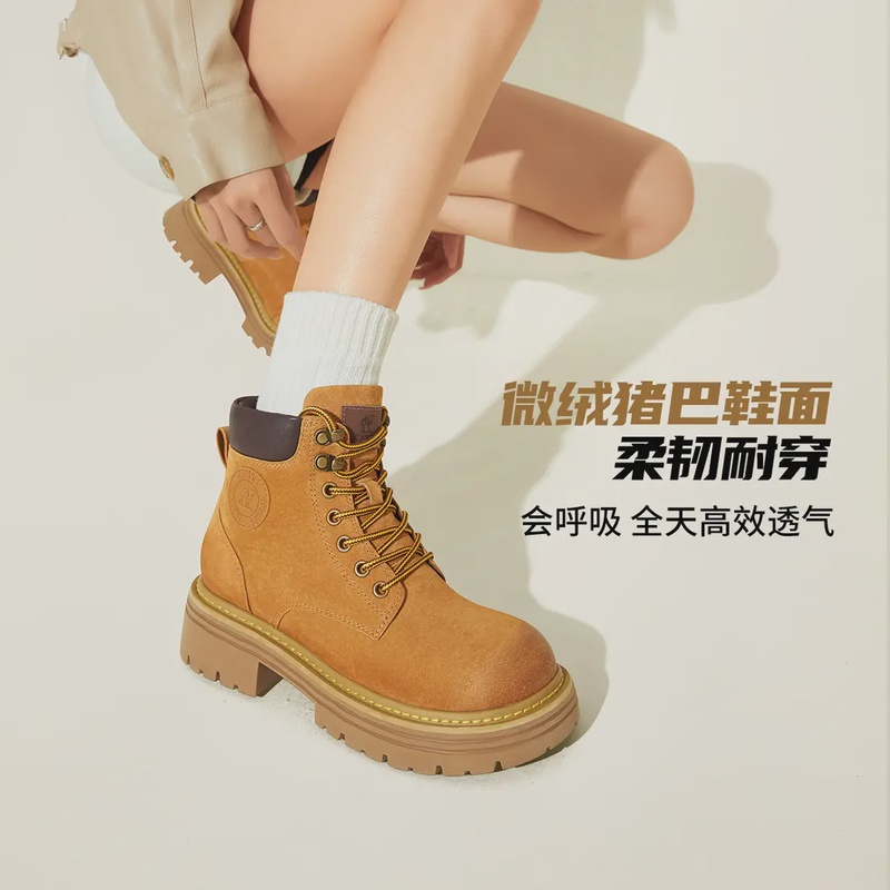 骆驼女鞋2024秋季新款马丁靴女厚底工装靴子户外耐磨踢不烂大黄靴