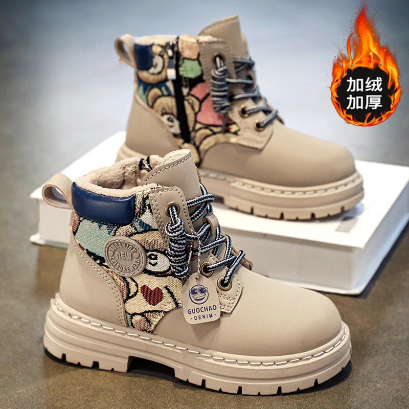品牌断码儿童马丁靴新款秋冬季男童棉鞋加绒保暖中大童时尚皮