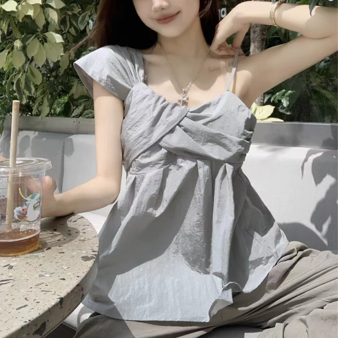 [胖鹅张]夏季露肩衬衫料不规则上衣 #9002[实物以直播间展示为准]