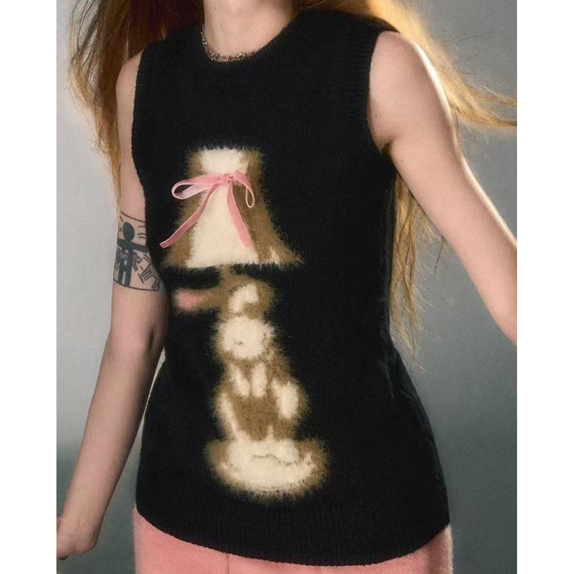 [胖鹅张] 复古铃铛小兔无袖针织马甲 #221[实物以直播间展示为准]