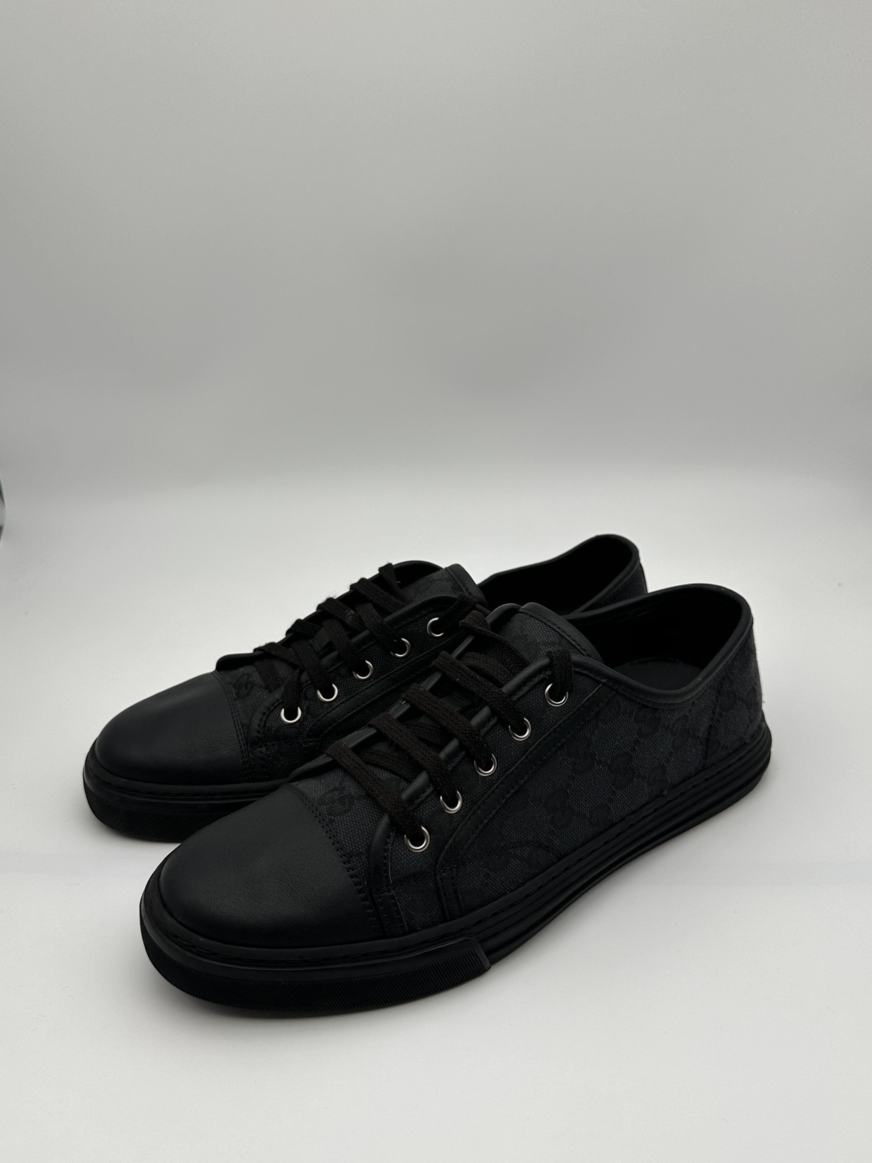 98新 41码 /Gucci 古驰双G老花满印暗纹帆布系带低帮板鞋 f163