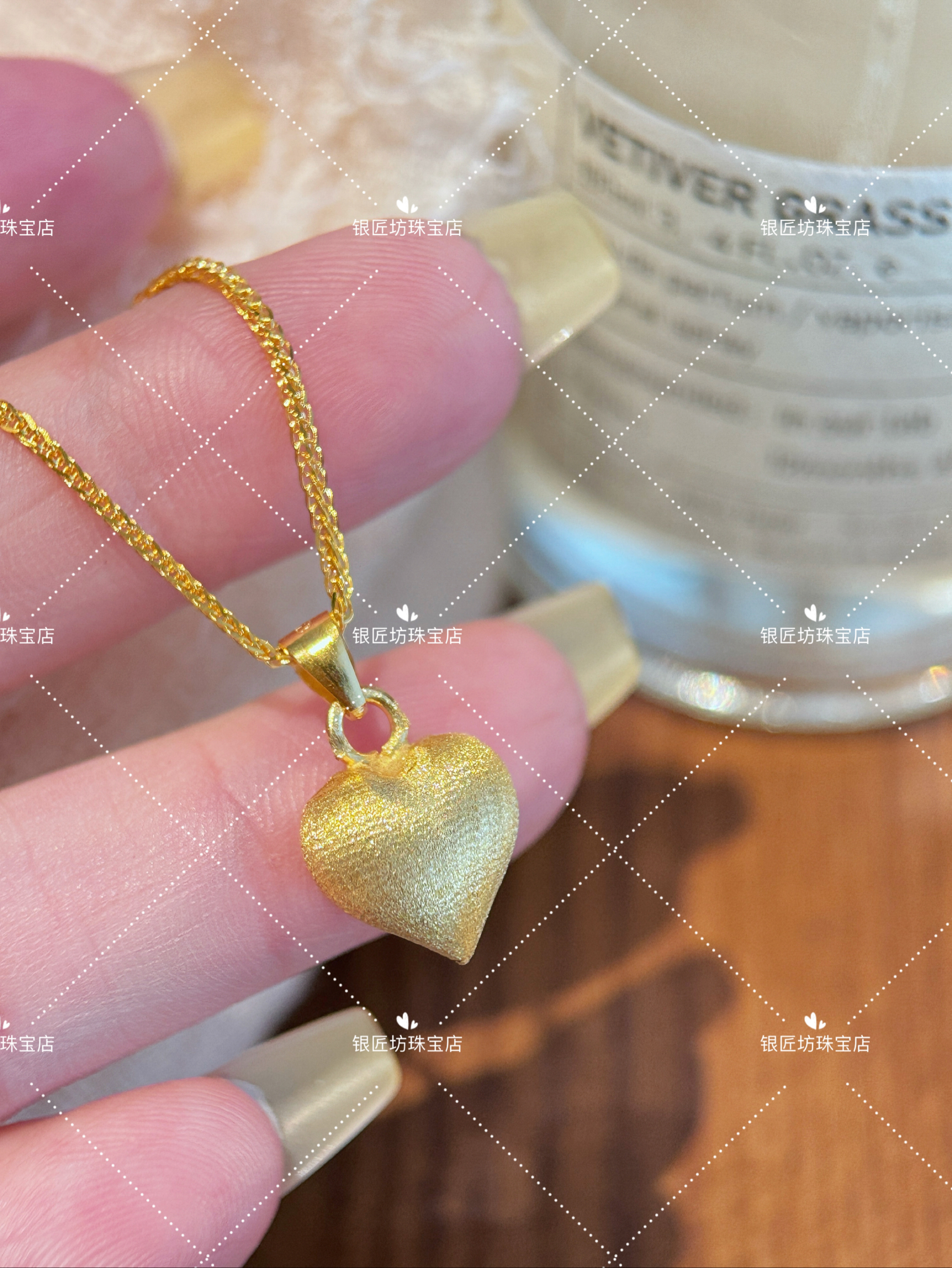 吊坠足银 足银990 【黄色拉丝爱心】单吊坠