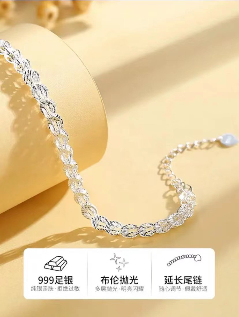 足银手链 足银999 凤尾手链凤凰回头百搭