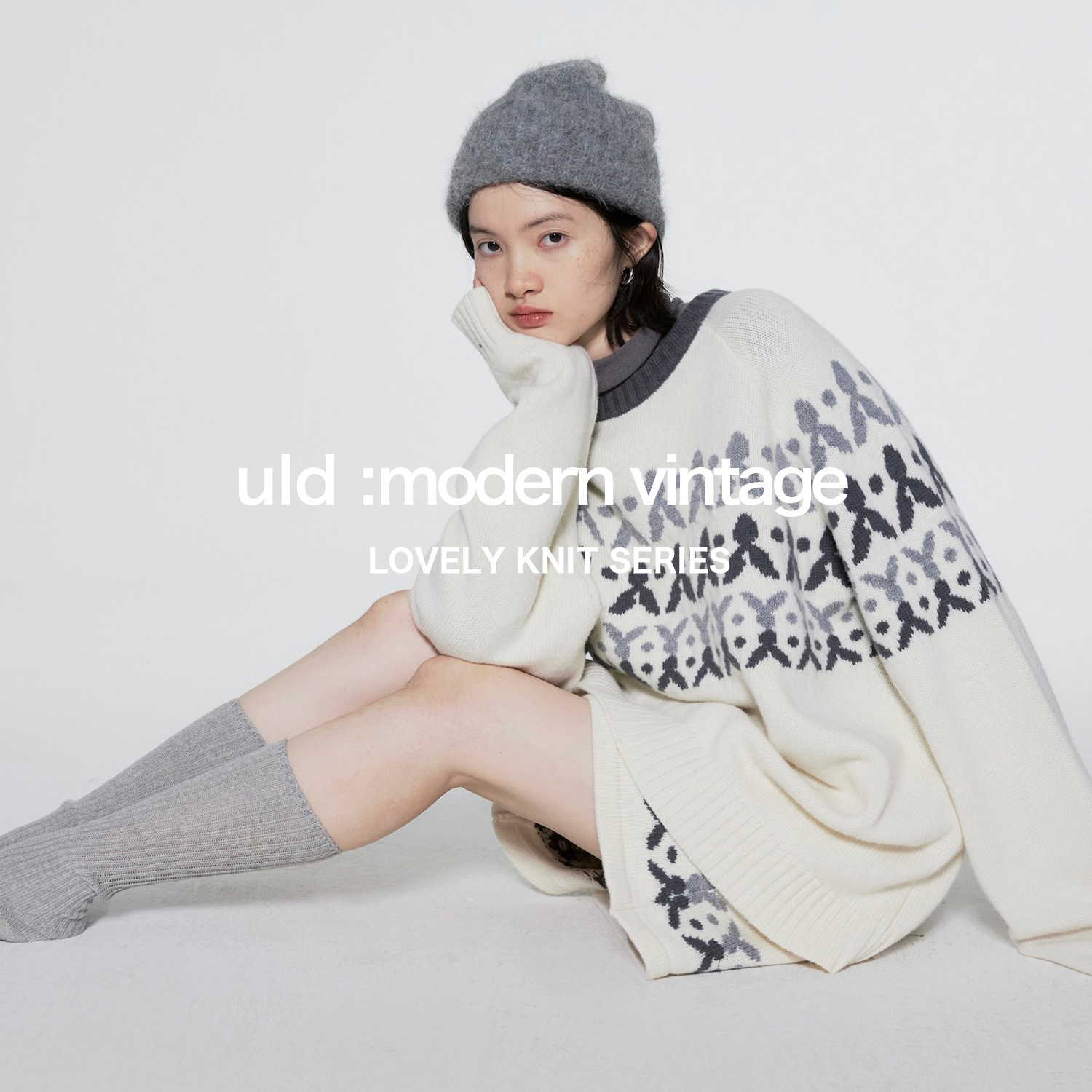 ULD/全羊毛复古摩登宽松圆领提花针织套头衫费尔岛毛衣套装QC