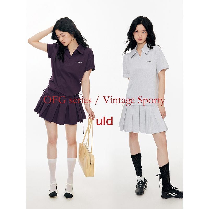 ULD/ofg一衣两穿甄选新疆棉260g复古摩登小polo式百褶连衣裙QC