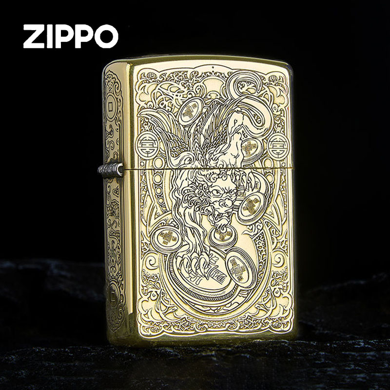 Zippo打火机 精雕招财貔貅 正版谢霆锋同款创意防风火机送DYX1H1