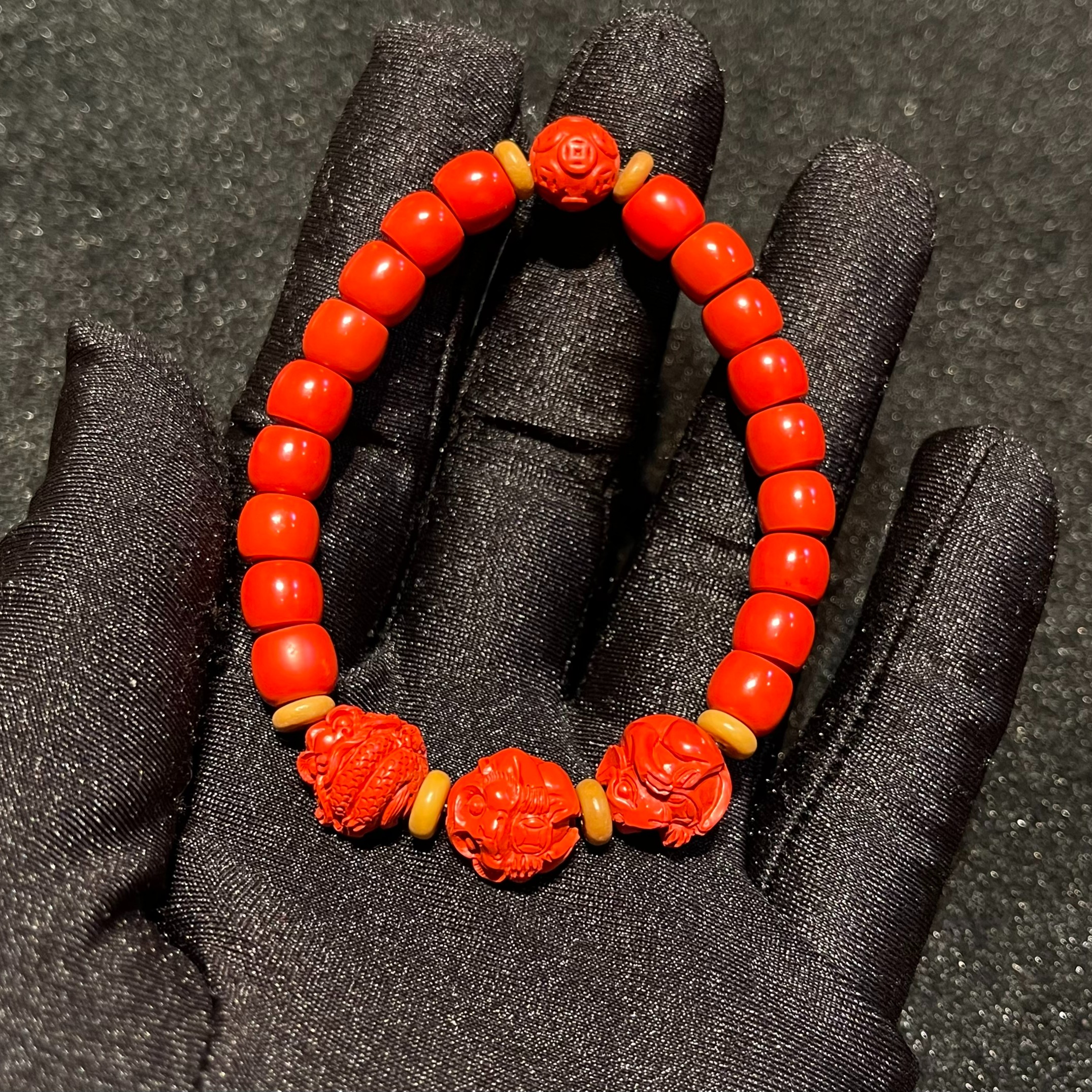 含辰砂工艺品三道火小号老型珠三合手串