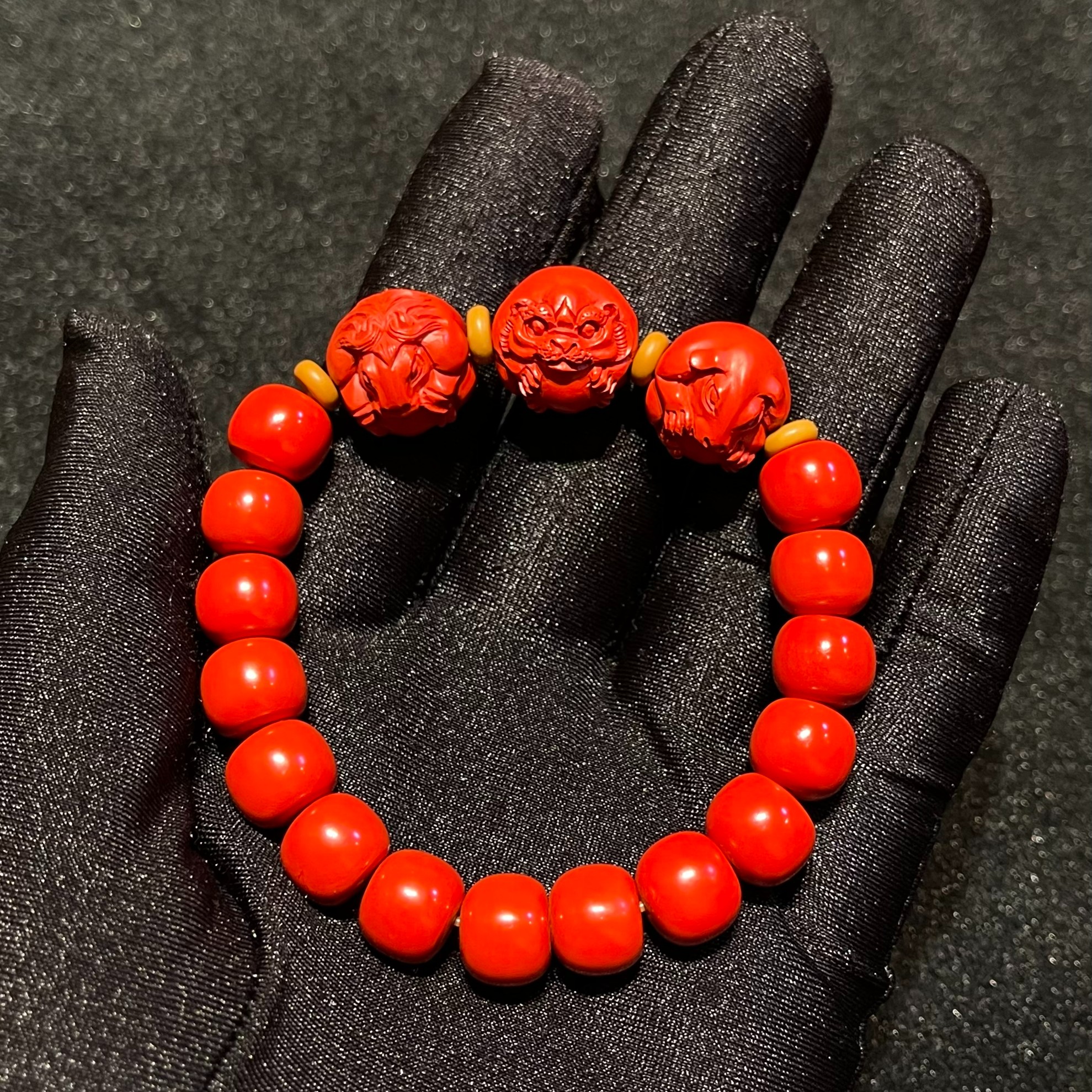 含辰砂工艺品三道火真朱砂1.0老型珠三合手串