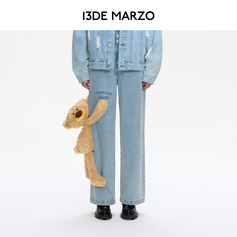 13DE MARZO女士 24早春新款立体环抱玩偶长裤休闲宽松阔腿牛仔裤