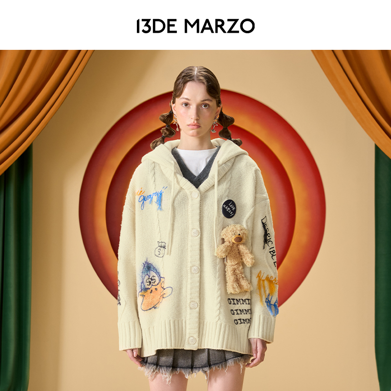13DE MARZO男女同款 兔八哥联名系列羊毛针织开衫毛衣帽衫外套