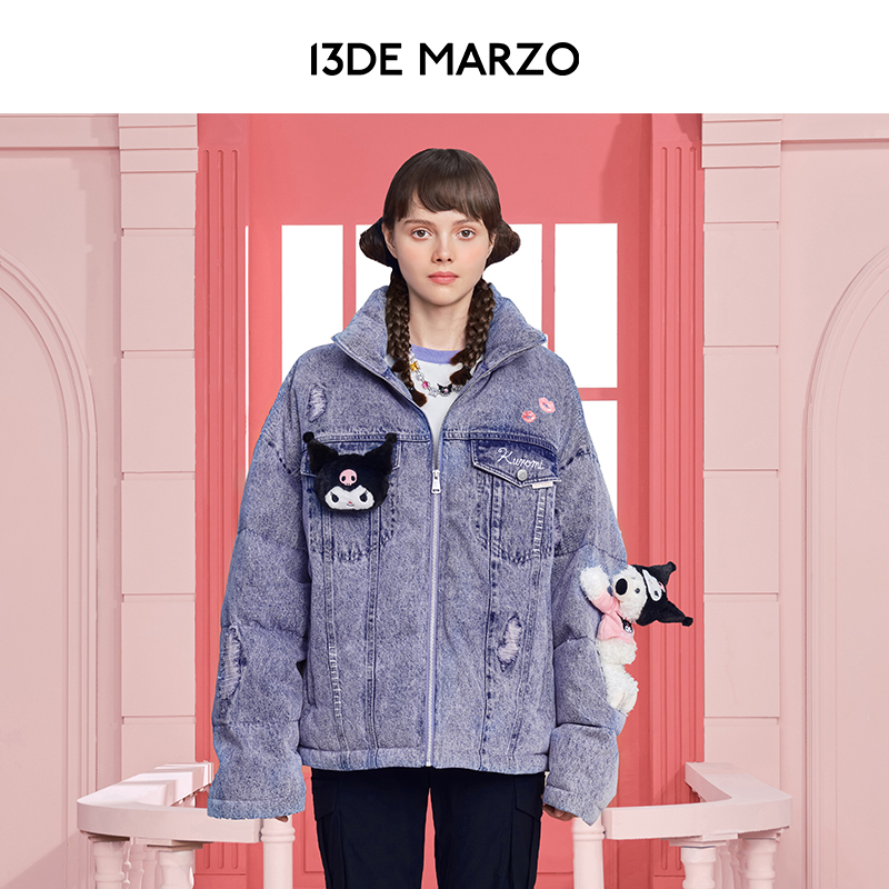 13DE MARZO男女同款 库洛米联名牛仔个性时尚羽绒服休闲保暖外套