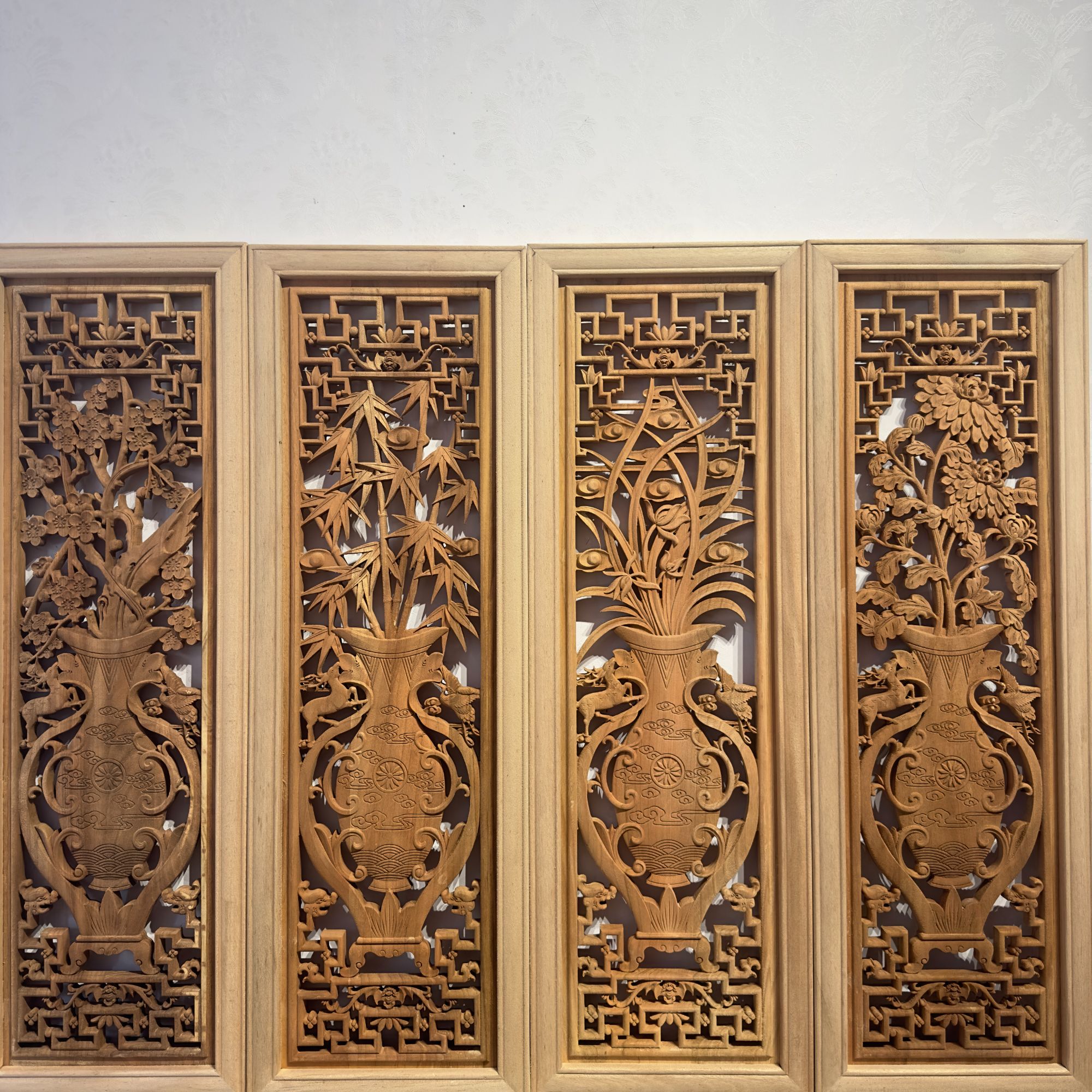 东阳木雕博古花瓶工艺品【定制品不支持退货】