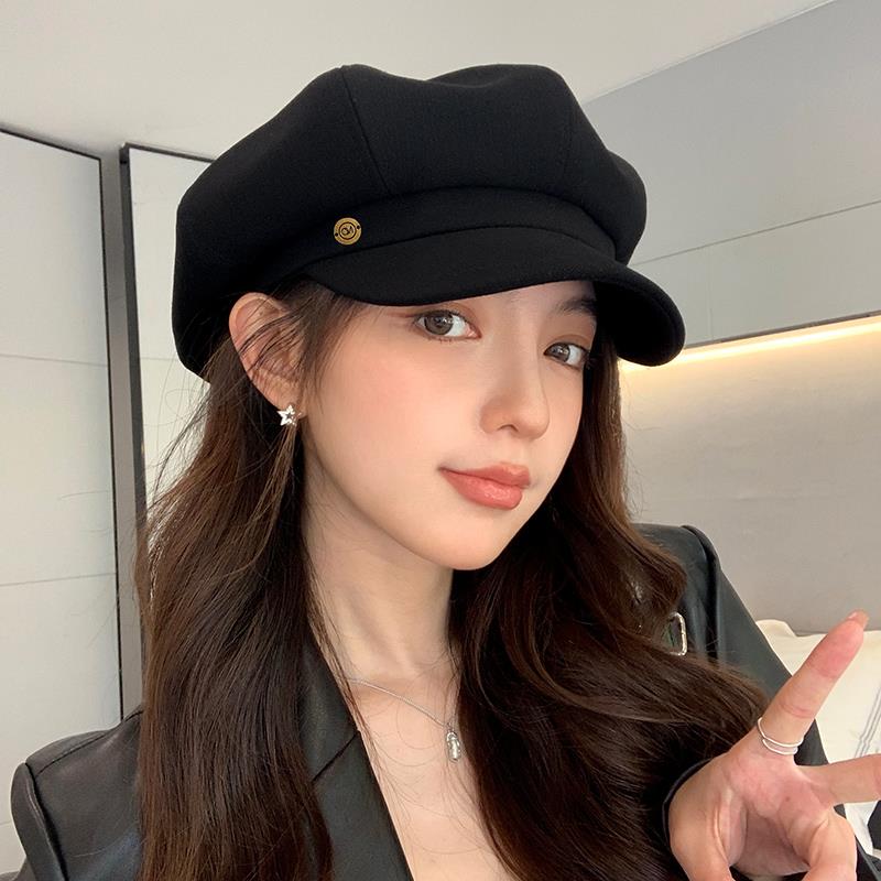 英伦八角帽女2023新款春秋黑色鸭舌贝雷帽文艺显脸小画家帽子秋冬