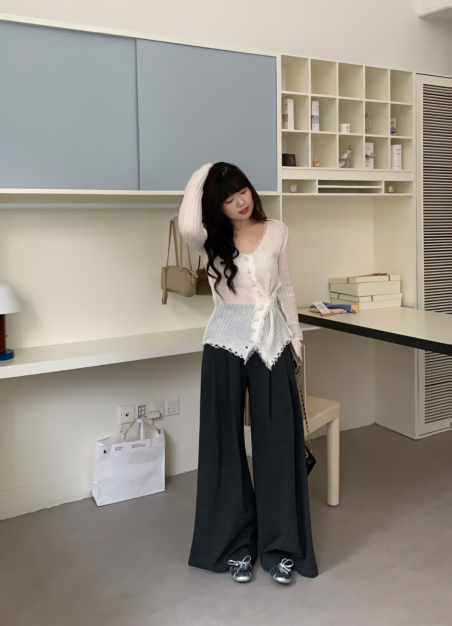 【现货】米米子定制时尚气质高腰宽松阔腿裤显瘦百搭韩版秋冬毛呢裤