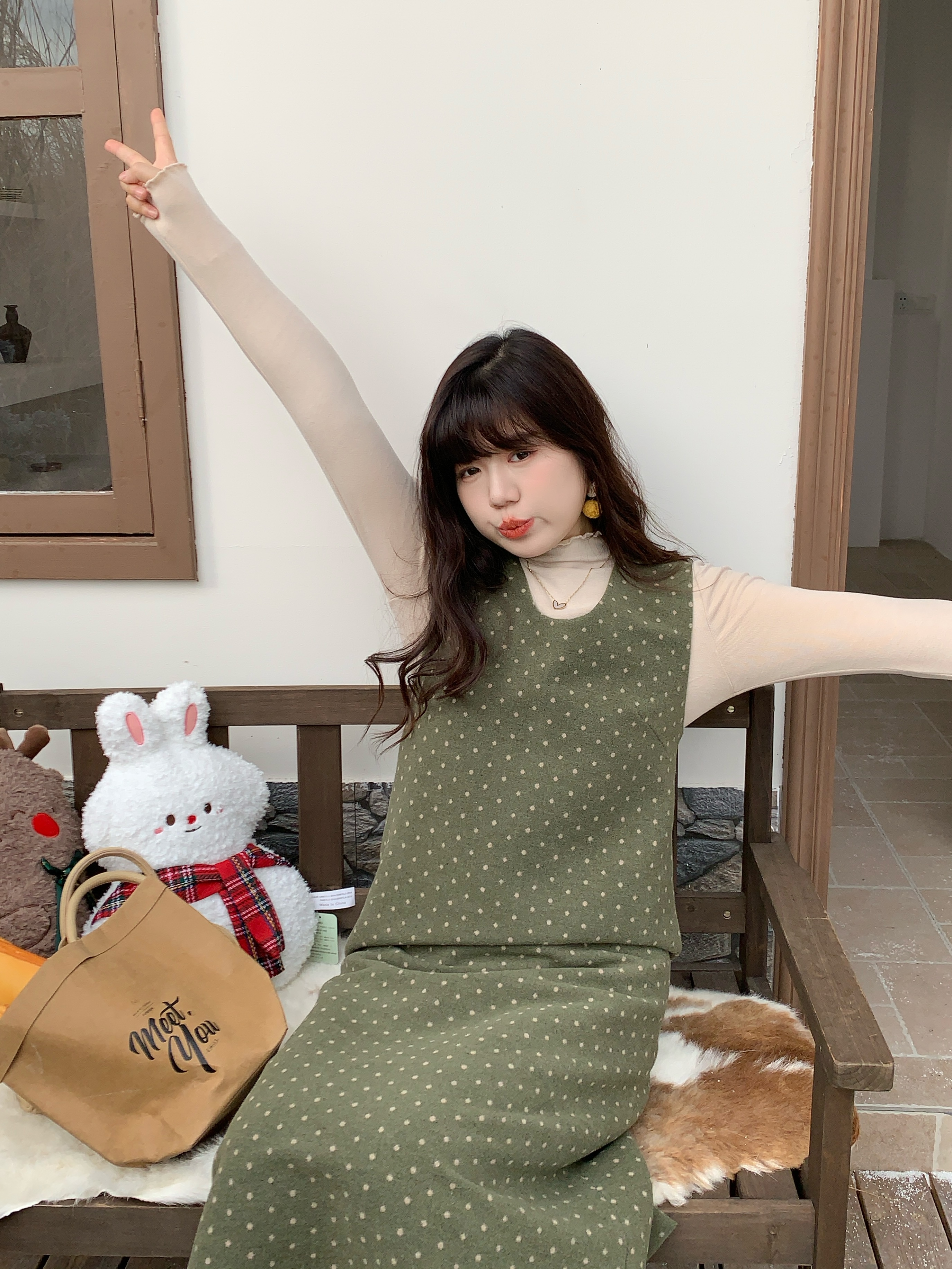 米米子“妮式甜心”定制波点毛呢背心裙冬季显瘦百搭新款韩版裙子女