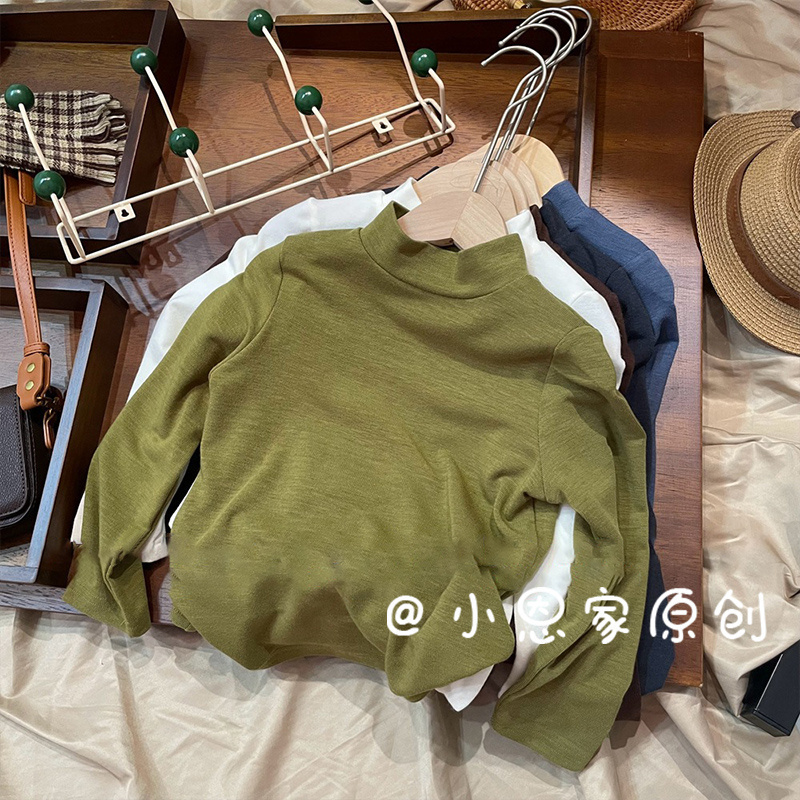 女童长袖t恤2024新款秋季纯棉高领儿童长袖打底衫男大童贴身上衣