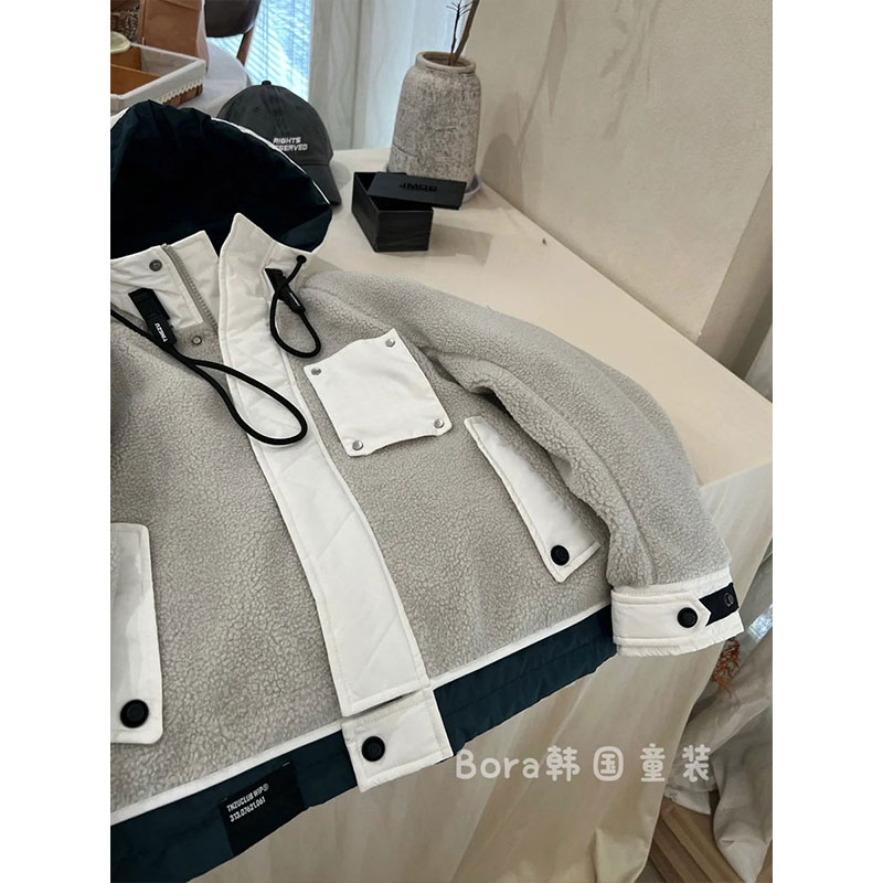 男童外套加绒羊羔绒儿童夹克秋冬装2024新款女童潮帅气时髦上衣暖