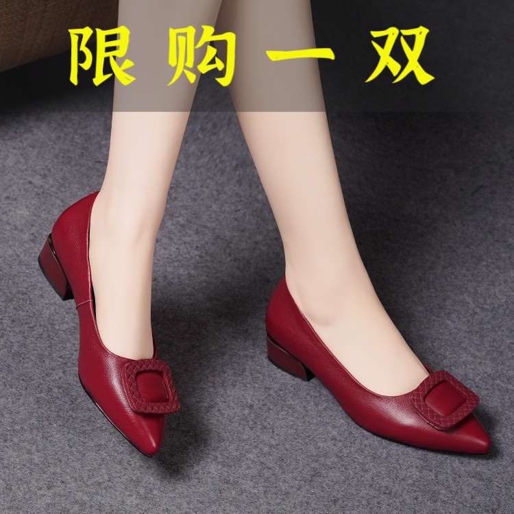 百丽纯爱2023新款红色单鞋低跟真皮平底皮鞋软皮瓢鞋女士软底夏