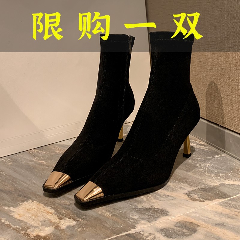 百丽纯爱百搭小短靴洋气又高级2023秋冬爆款小众轻奢方头高跟真