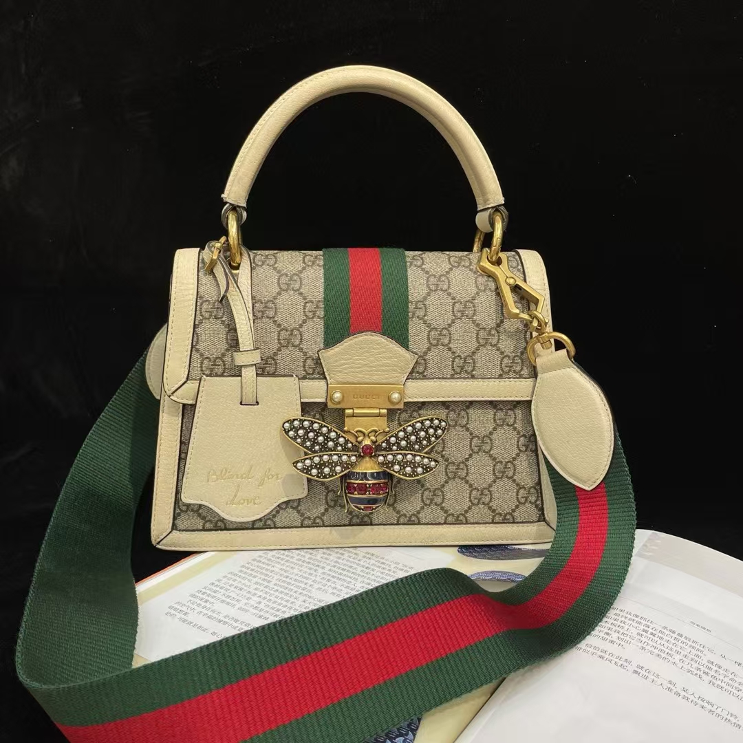 95新 GUCCI/古驰 玛格丽特珍珠蜜蜂邮差包 手拎斜挎包