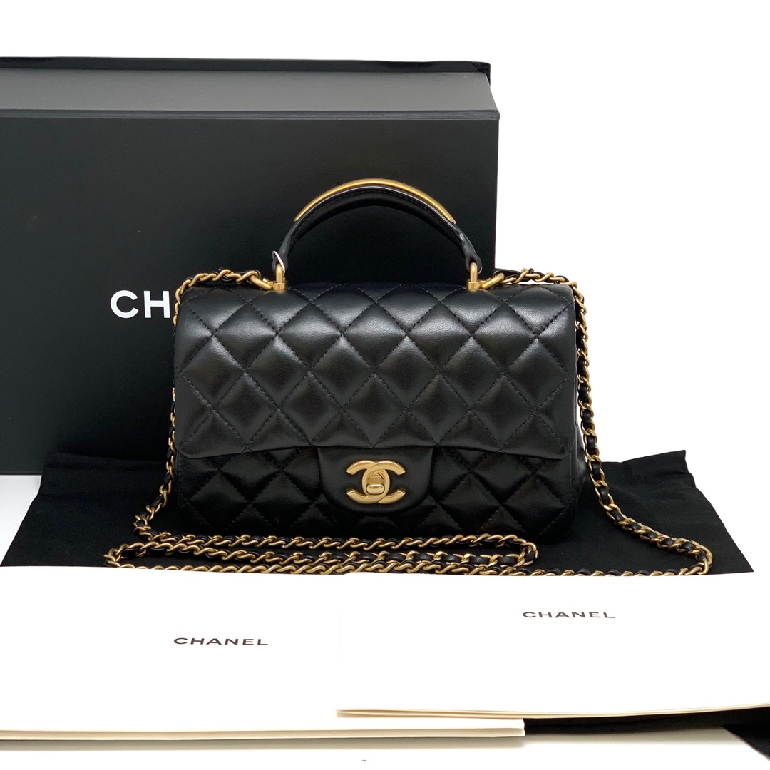 99新 Chanel/香奈儿 黑金金属手柄 CF大mini链条包