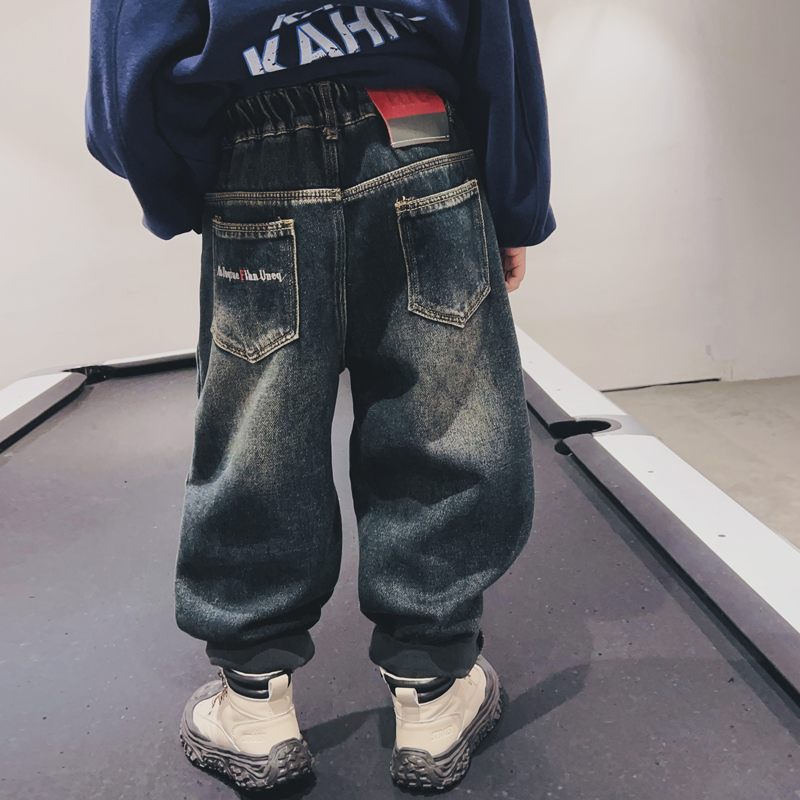 男童加绒牛仔裤冬季新款儿童休闲洋气中大童宽松做旧老爹裤S6735