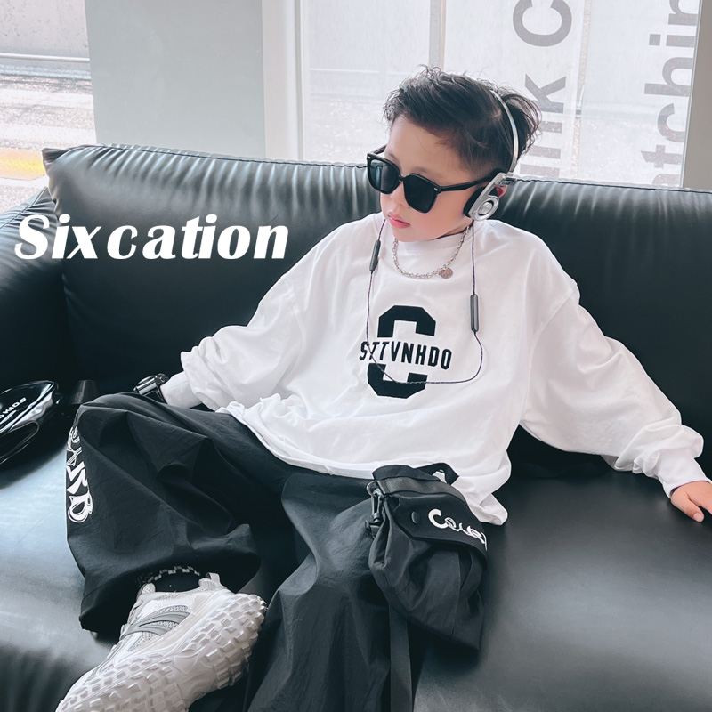 百搭儿童字母白色长袖T恤男童春装薄打底衫圆领体恤童装S6815