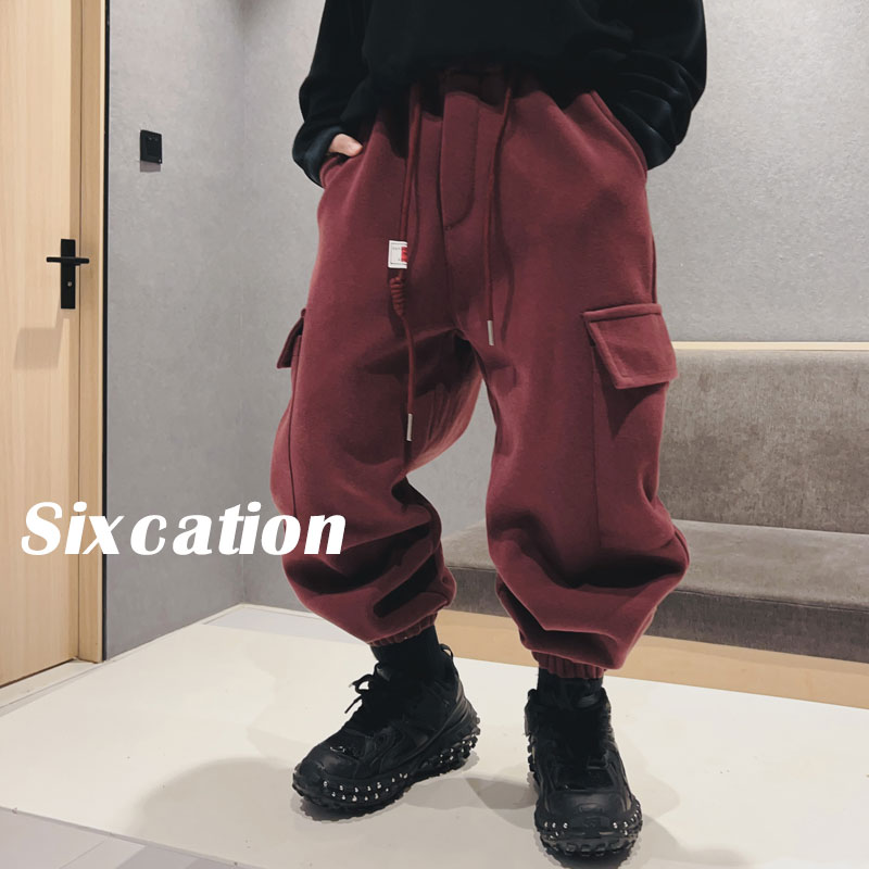 男童裤子加绒冬季新款儿童工装口袋休闲运动裤中大童束脚裤S6790