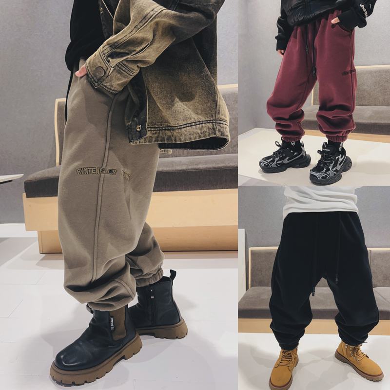 男童加绒运动裤冬装新款中大童宽松百搭长裤儿童束脚休闲裤S6731