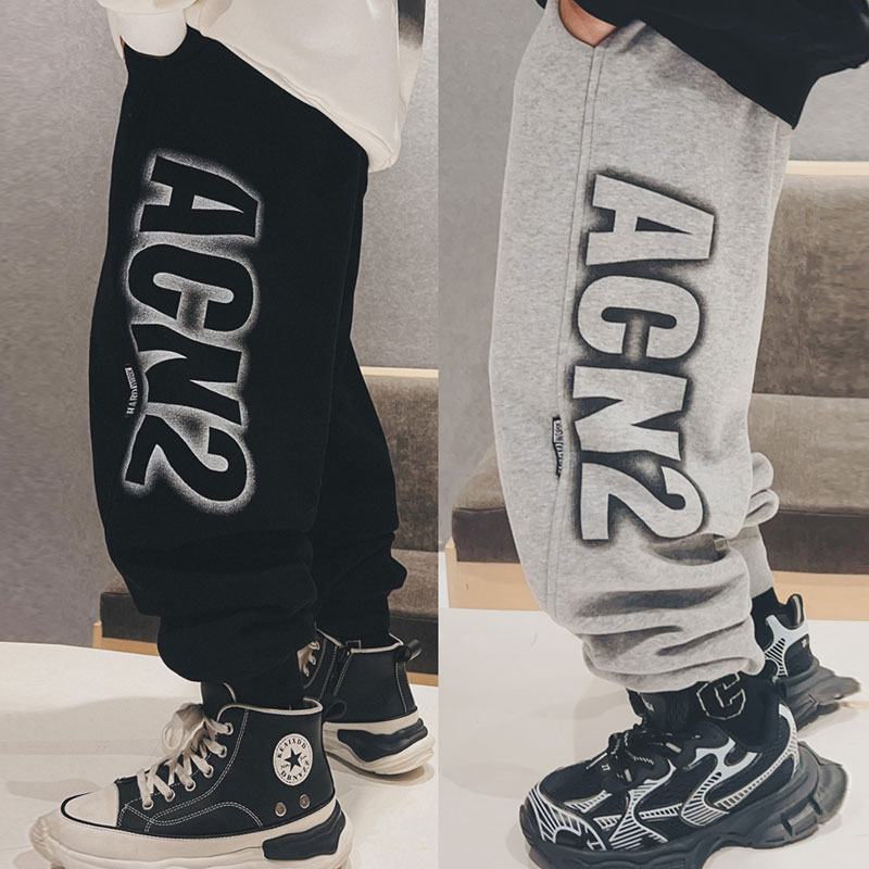 男童加绒裤子新款设计韩版字母中大童儿童运动长裤休闲卫裤S6648