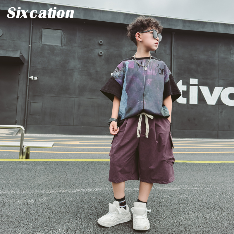 儿童潮牌大印花短袖T恤2024新款男童夏季半袖体恤童装潮S7011