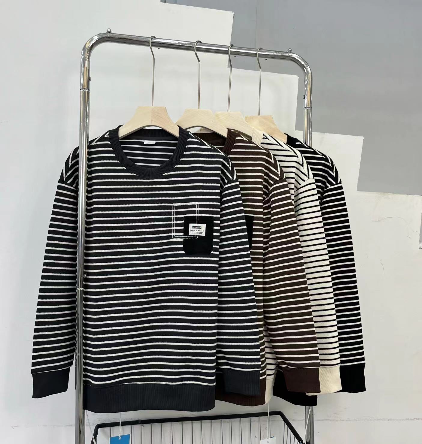 秋季新品男士圆领百搭打底条纹休闲卫衣