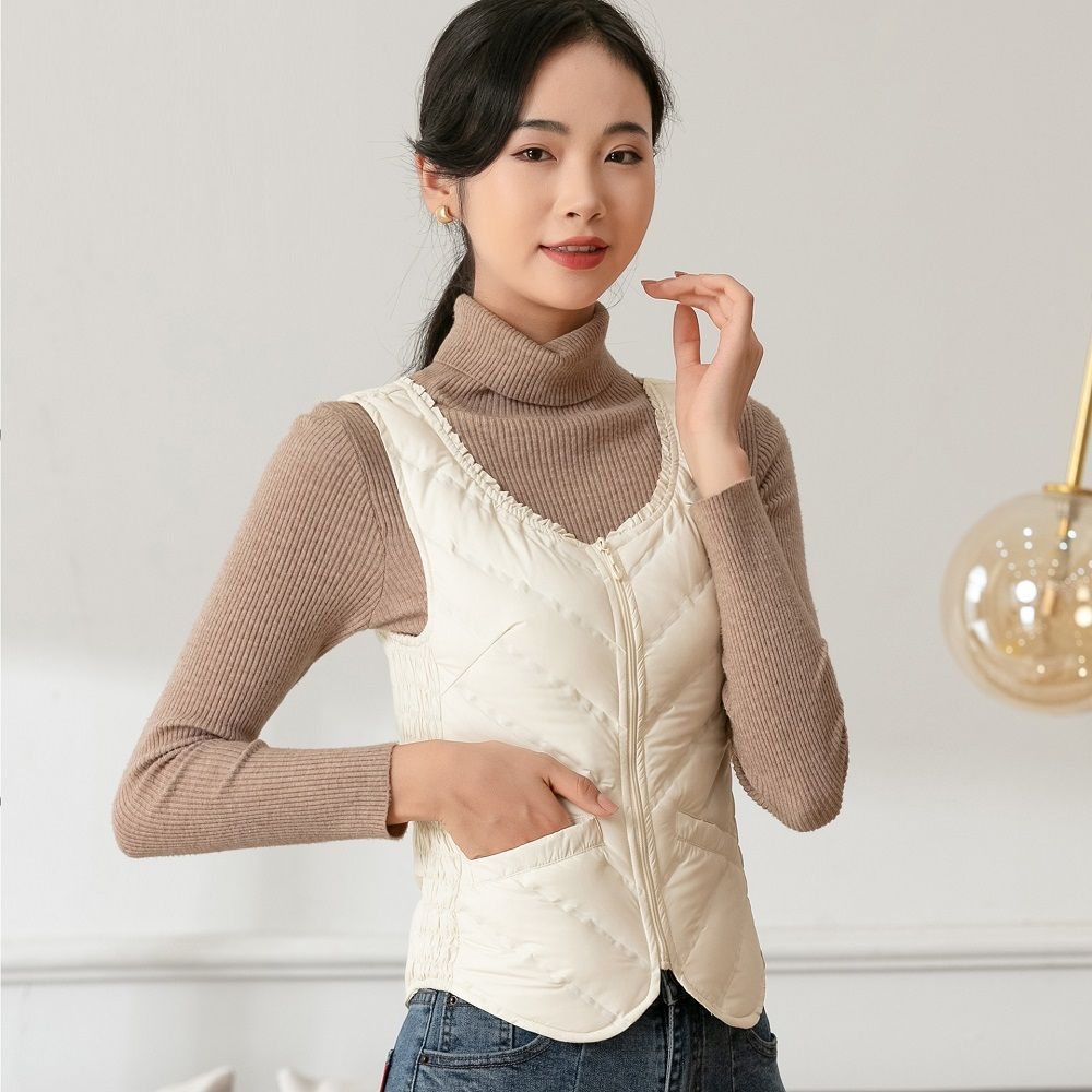 2023新款羽绒马甲女短款轻薄白鸭绒修身内穿保暖小香风坎肩背
