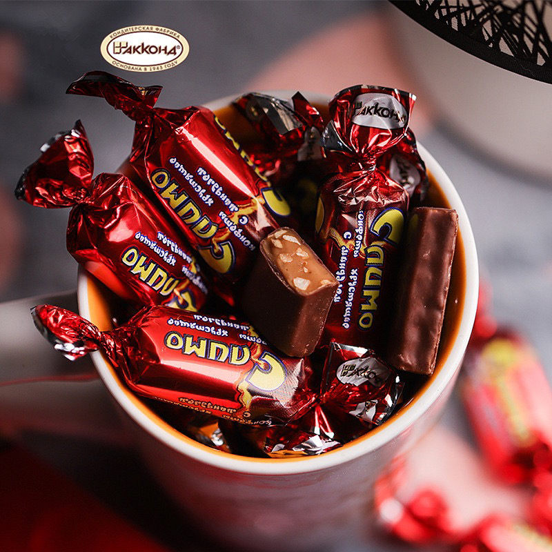 俄罗斯进口扁桃仁碎果仁夹心酥糖巧克力喜糖年货零食