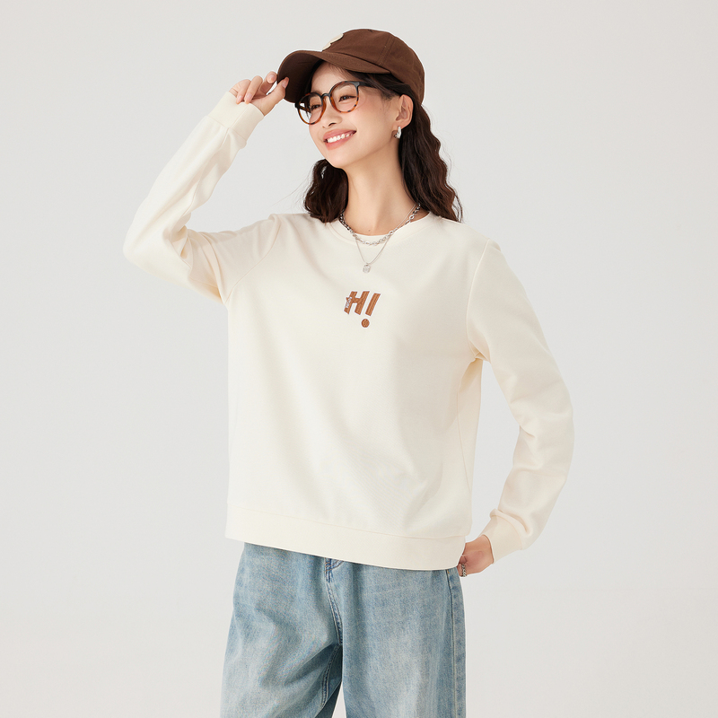 快鱼2023秋新女圆领卫衣本布领口下摆简约时尚大众款打底13W5063