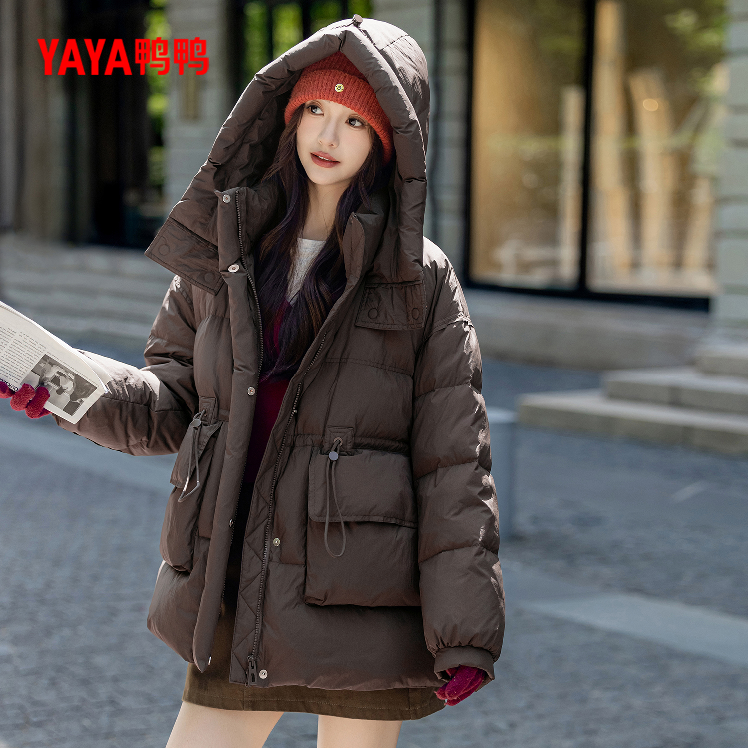 YAYA鸭鸭羽绒服加厚保暖冬季90绒休闲百搭女士白鸭绒中长款外套