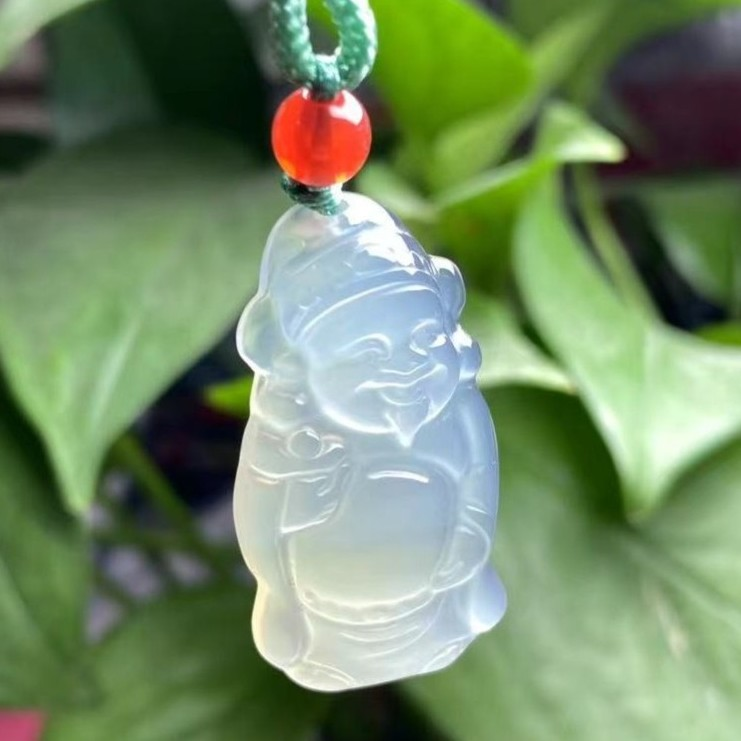 天然玛瑙玉髓吊坠小财神