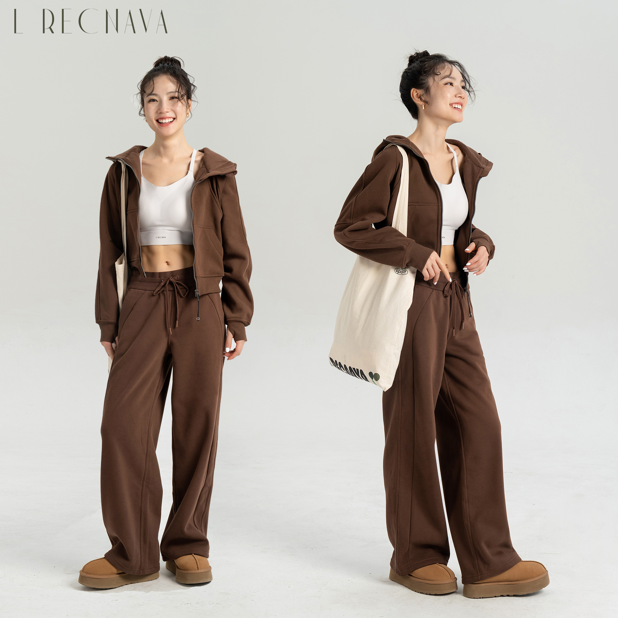 LRECNAVA芮柯纳未早春宽松运动套装春秋连帽拉链休闲运动外套显瘦