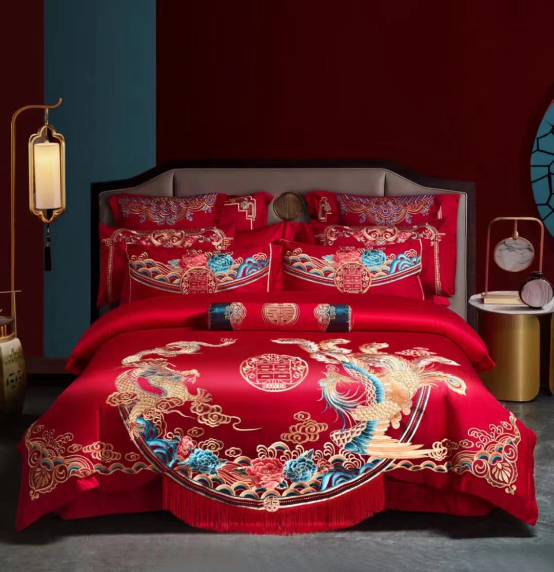 【龙凤牡丹】龙凤婚房四件套结婚被套婚被婚庆大红色绣花结婚四件套