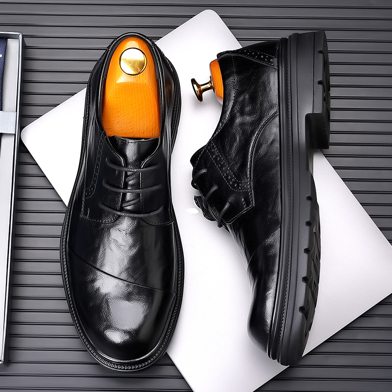 男鞋正装商务休闲皮鞋男高级感厚底软底英伦结婚新郎鞋2301