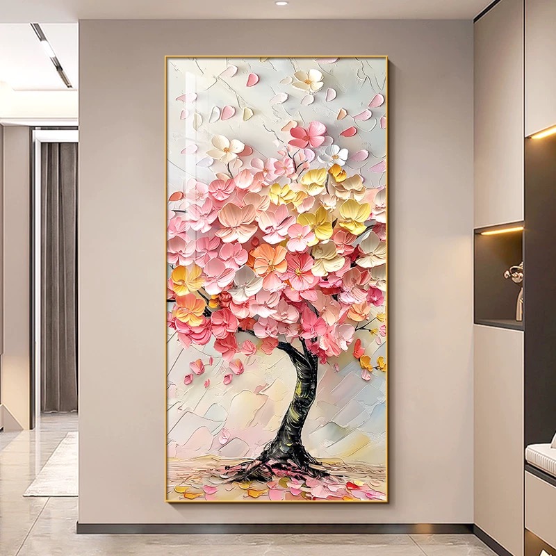 【发财树】玄关砂岩装饰画简约大气走廊过道挂画立体肌理