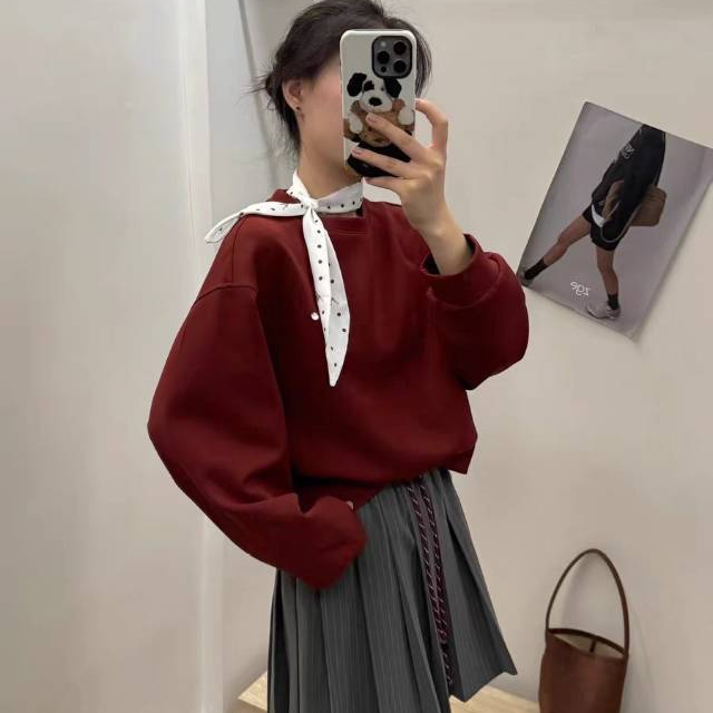 【张小张CC】纯色慵懒风休闲宽松百搭短款卫衣上衣10292