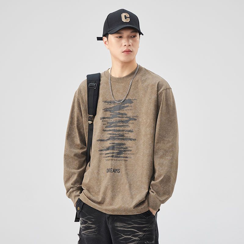 新款小众创意圆领百搭印花休闲宽松舒适套头男女同款长袖T恤