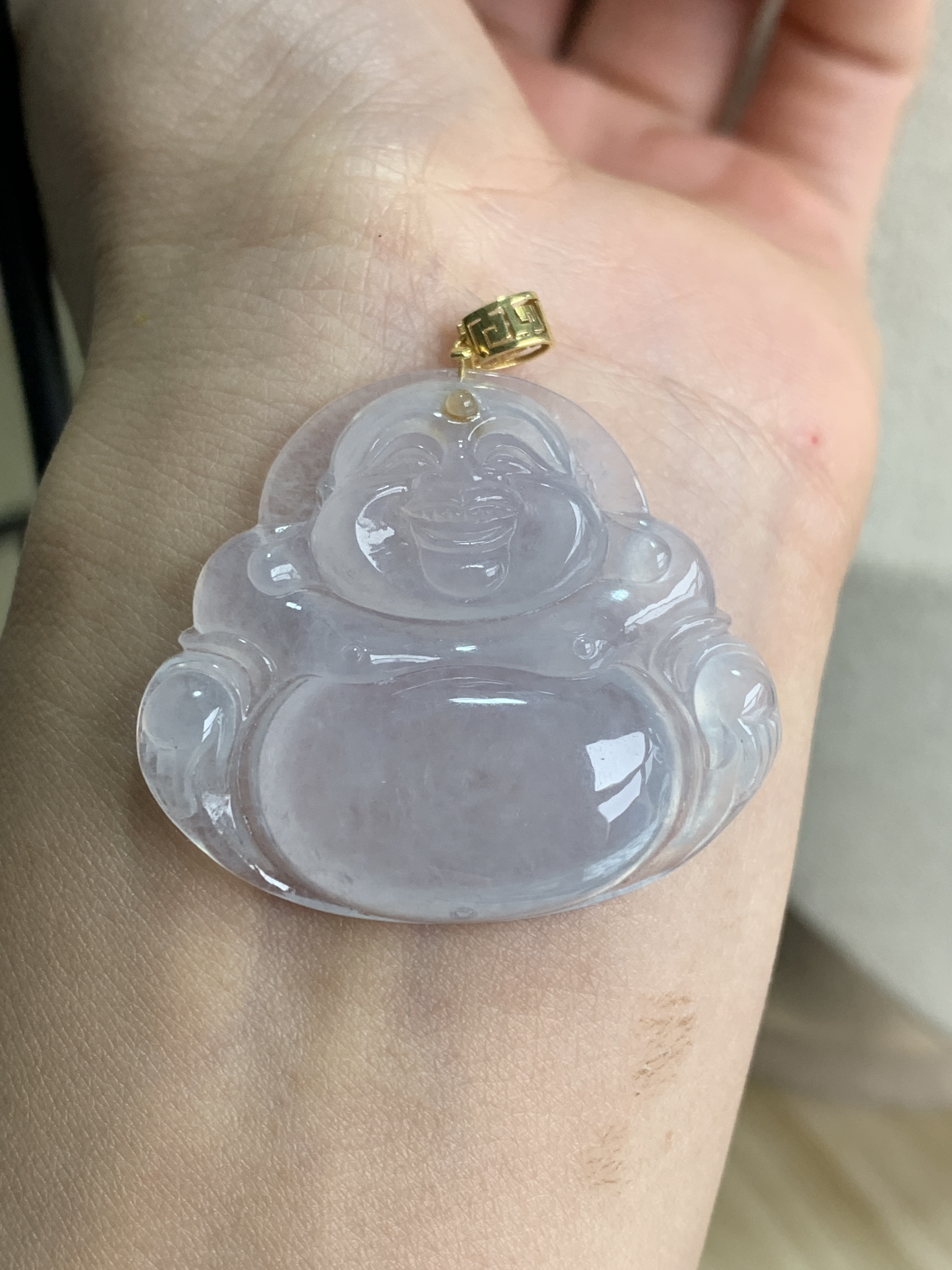 07天然缅甸翡翠A货冰种大佛公尺寸32.4*37.2*6.3底色女士冰透气质