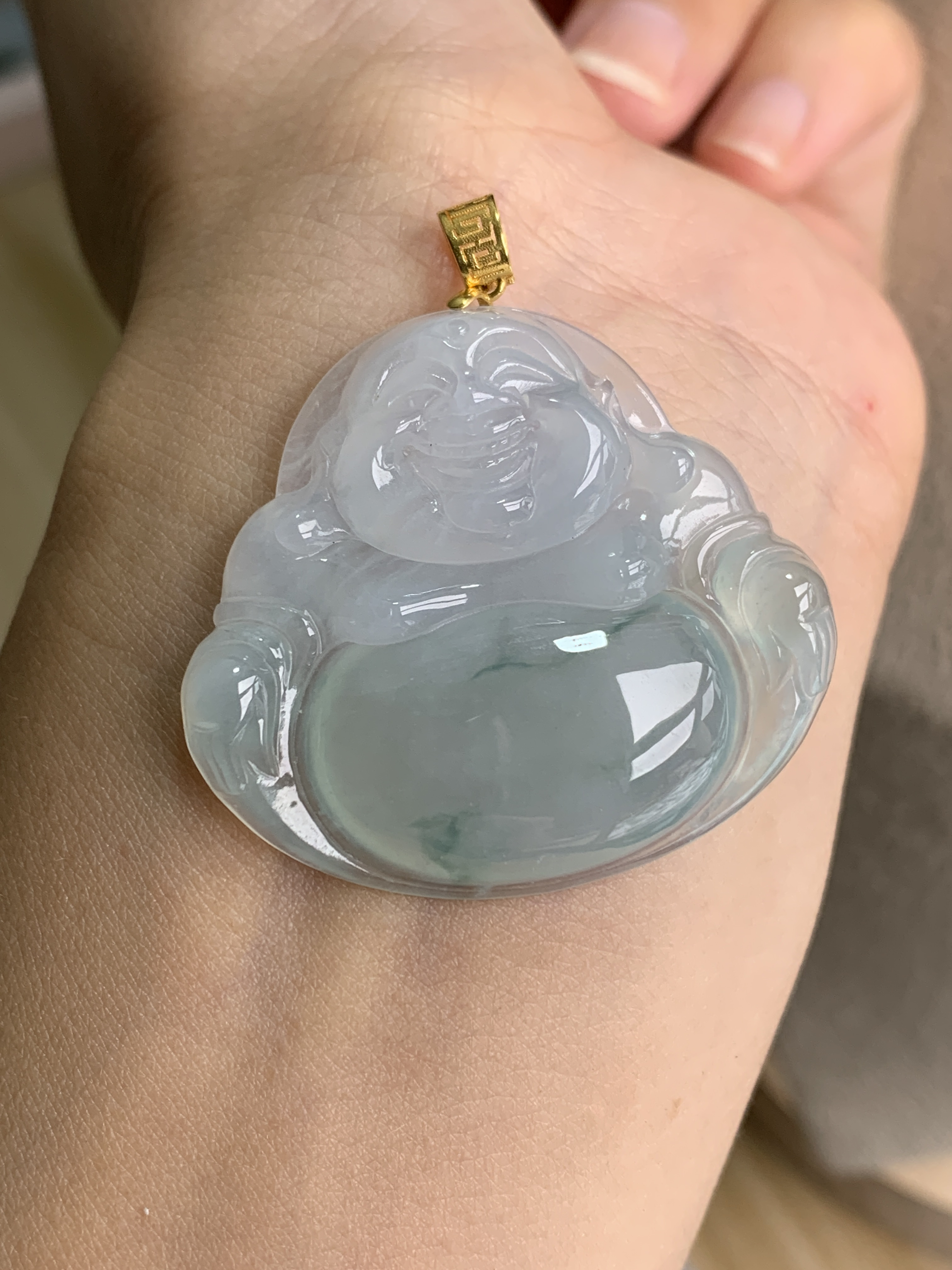 71天然缅甸翡翠A货冰种飘花大佛公女士吊坠尺寸33*36.9*6.5冰透