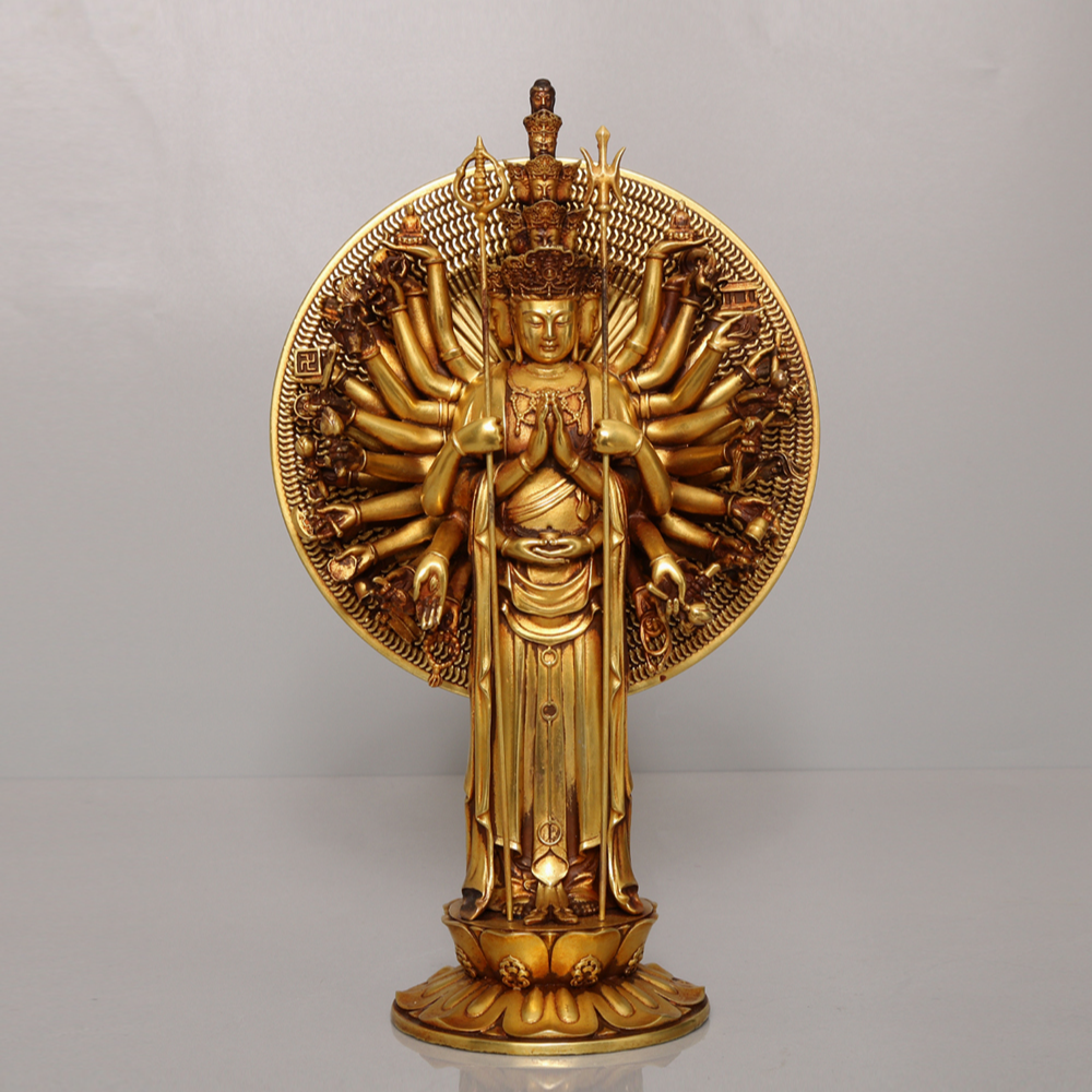 紫铜鎏金千手观音菩萨摆件