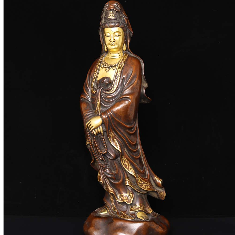 紫铜鎏金念珠观音摆件