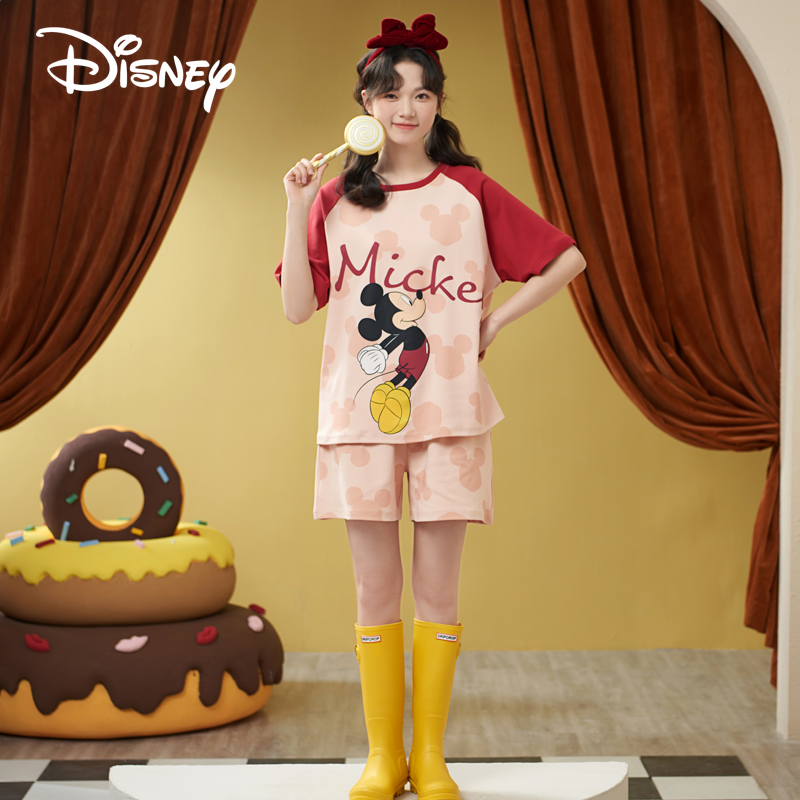 Disney/迪士尼·夏新款套头短袖短裤卡通宽松家居服睡衣女套装0032